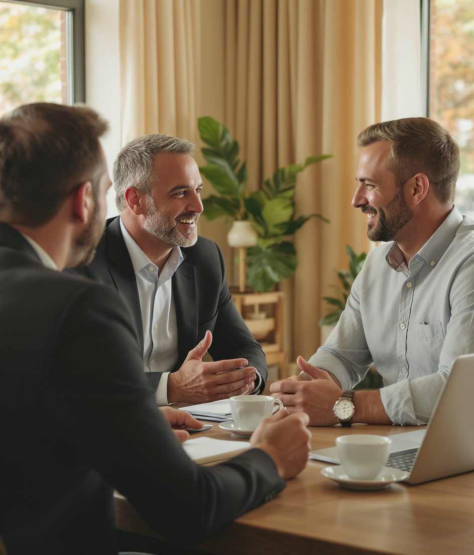 A specialist broker reviewing cover with a business owner